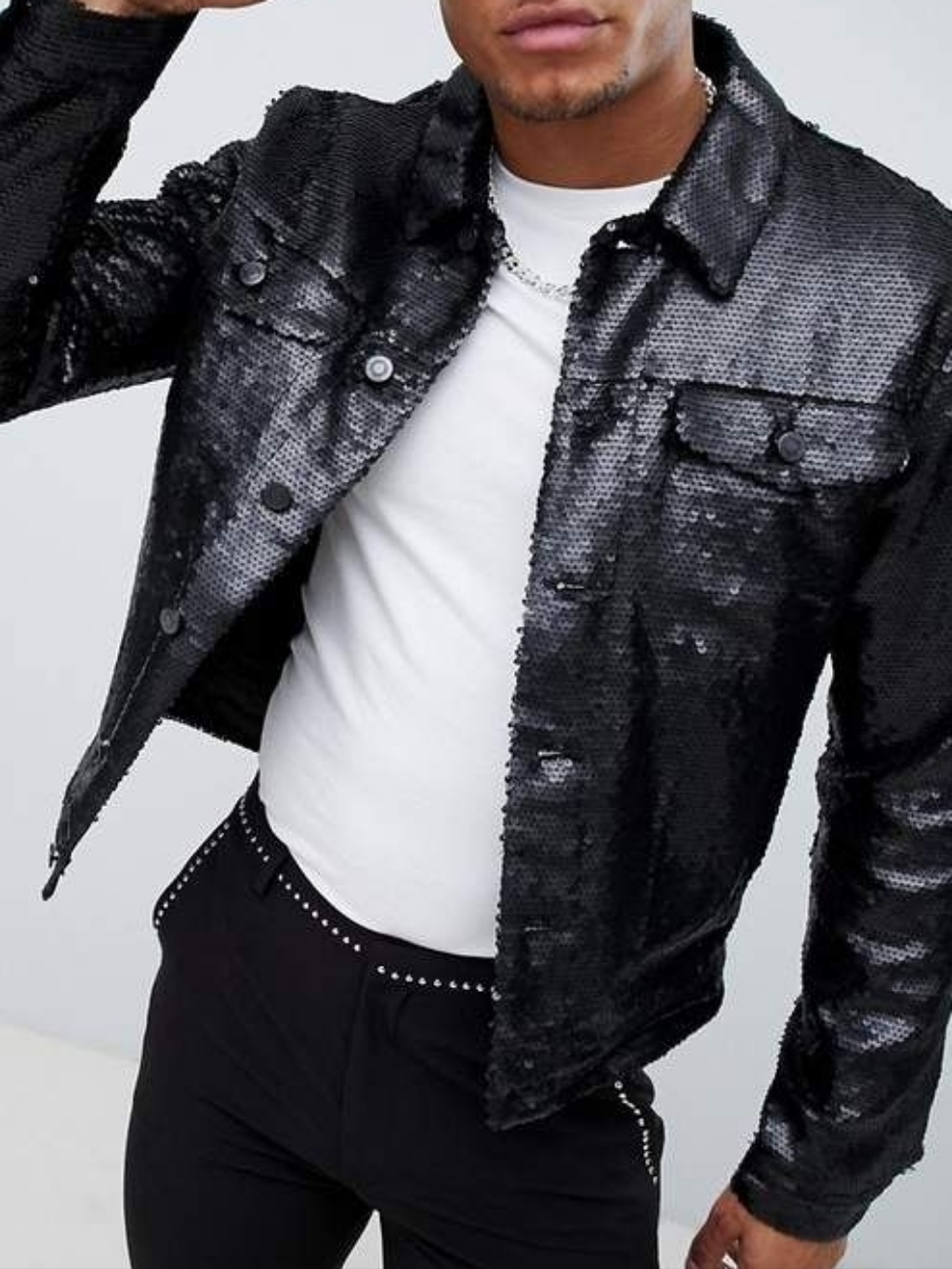 Asos Black Sequin Trucker Jacket